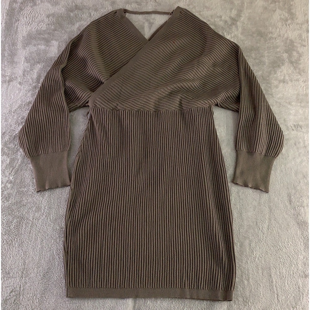 Guess Womens Size XL Brown Sweater Knit Long Sleeve Mini Wrap Dress NWT *Flaw